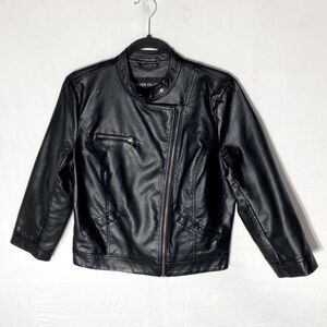 River Island Black Moto Style Faux Leather Jacket L